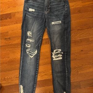 American Eagle Outfitters Dark Blue Distressed Skinny Jeans